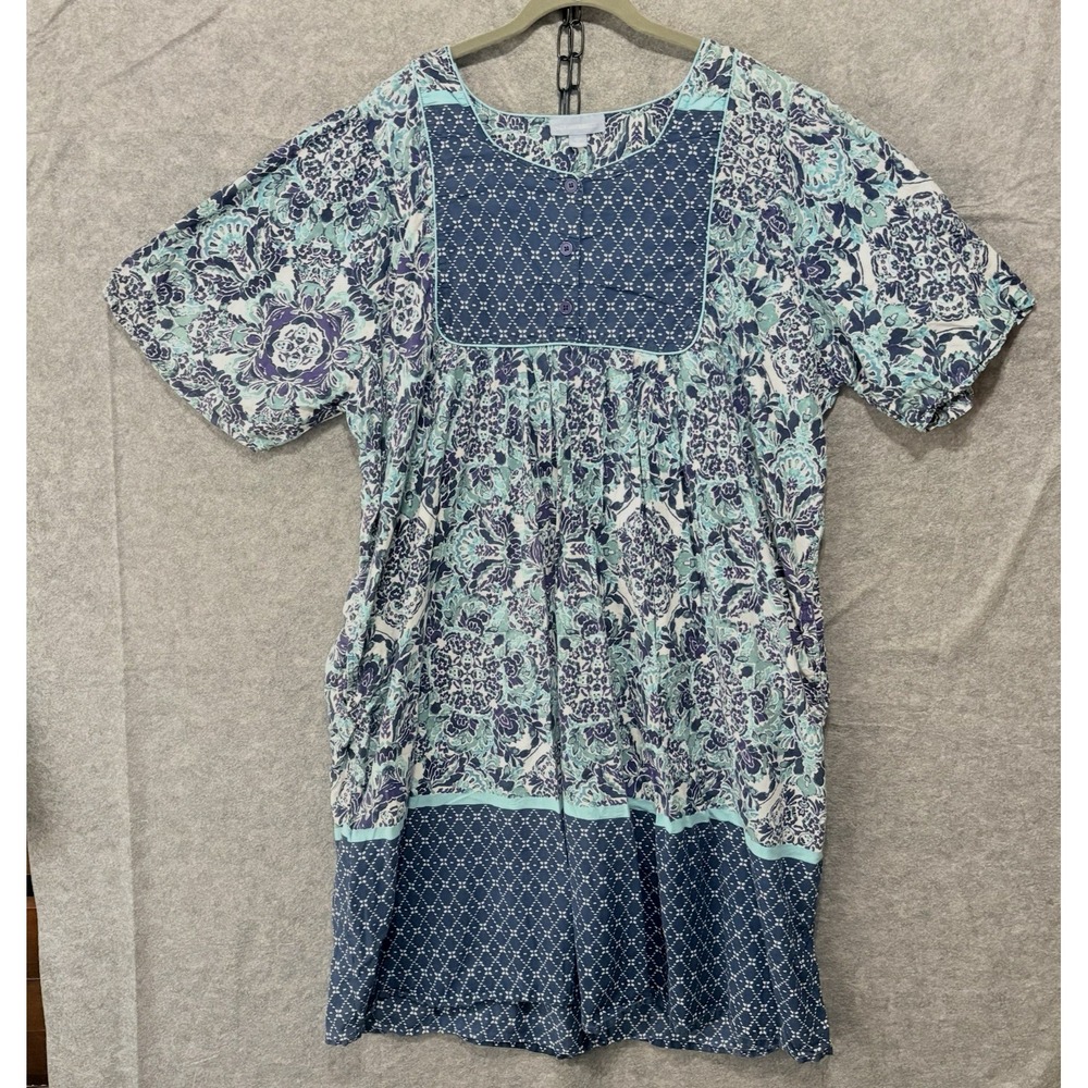Only Necessities MuuMuu House Dress Sz 3X Blue Medallion‎ Pockets